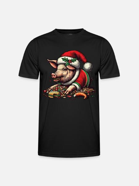 Christmassy gluttony pig - Men's Functional T-Shirt - black
