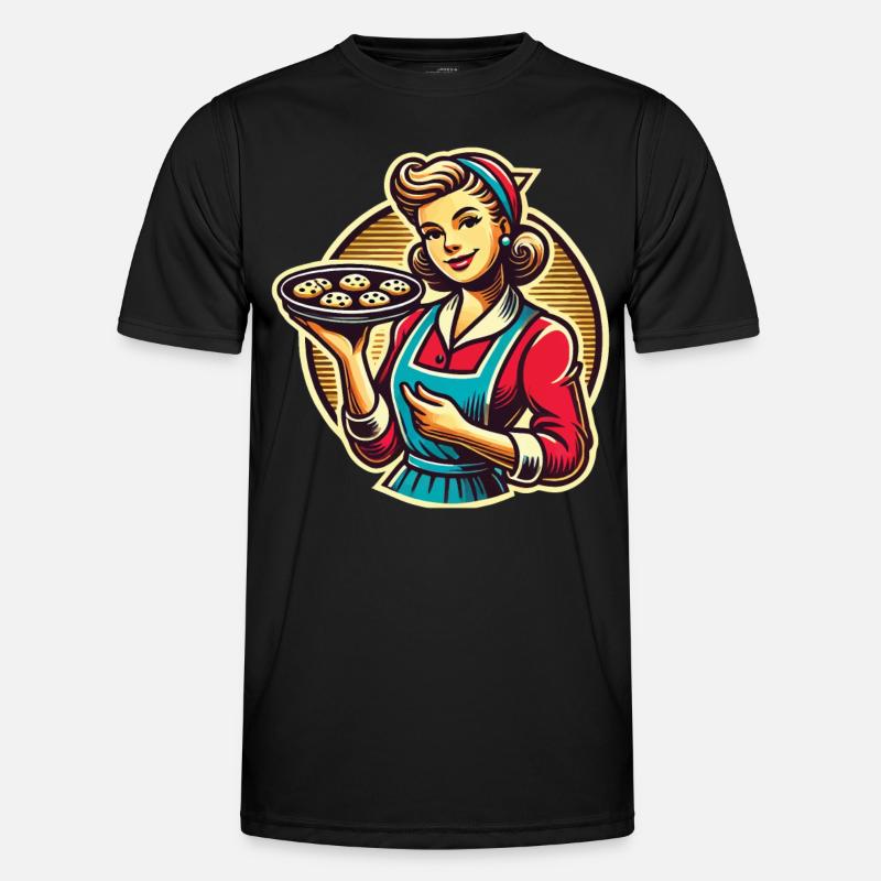 Retro Baker With Cookies Illustration - Men's Functional T-Shirt - black