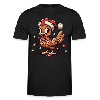 Weihnachtshuhn Mit Lichterkette - Männer Funktions-T-Shirt - Schwarz - Vorne - AI Model Male 178 dark (178cm)