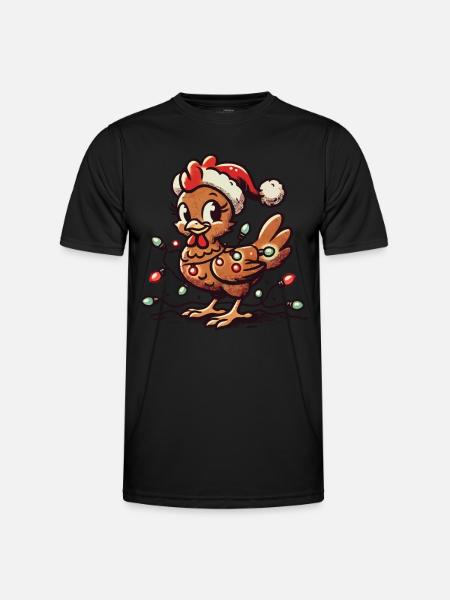 Weihnachtshuhn Mit Lichterkette - Männer Funktions-T-Shirt - Schwarz