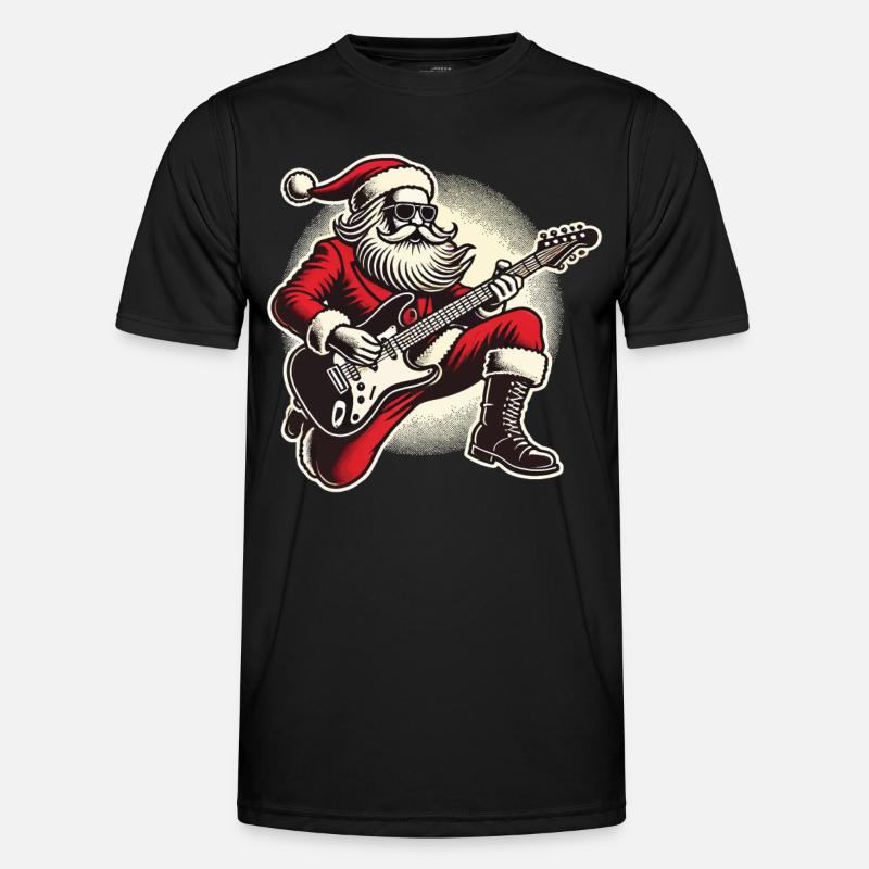 Rockender Weihnachtsmann Mit Gitarre - Männer Funktions-T-Shirt - Schwarz