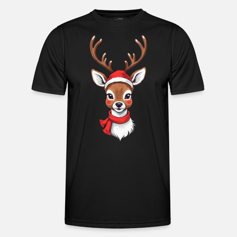 Merry Christmas reindeer with cap - Men's Functional T-Shirt - black