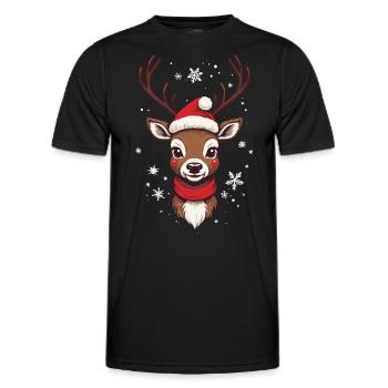 Fröhliches Rentier Weihnachten Motiv - Männer Funktions-T-Shirt - Schwarz - Vorne - AI Model Male 178 dark (178cm)