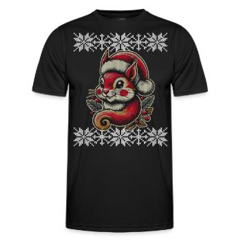 Motif écureuil de Noël aspect tricoté - T-shirt sport Homme - noir - Devant - AI Model Male 178 dark (178cm)