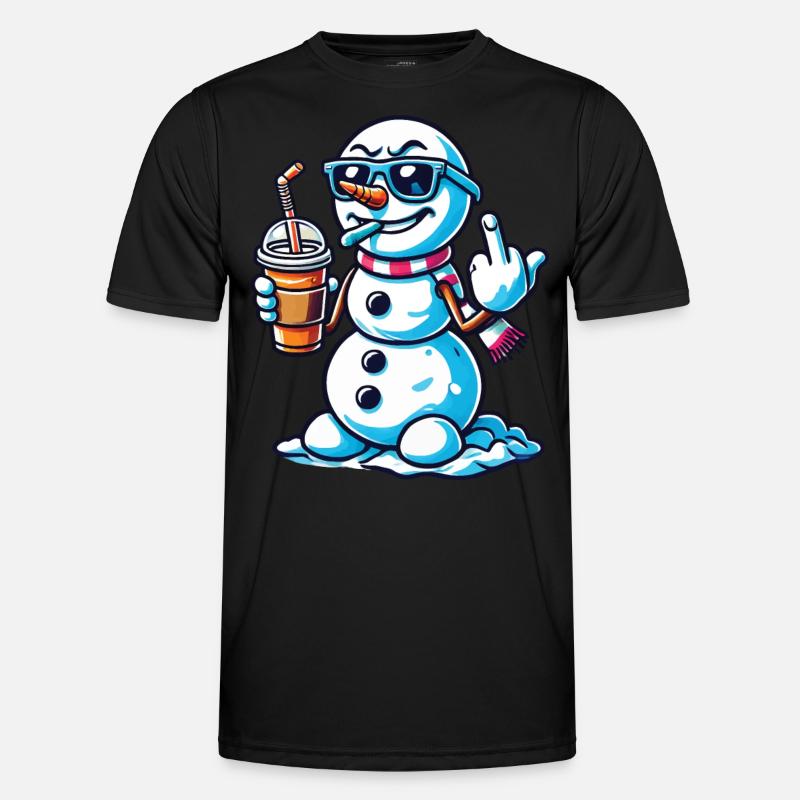 Cooler Schneemann Mit Mittelfinger Statement - Männer Funktions-T-Shirt - Schwarz