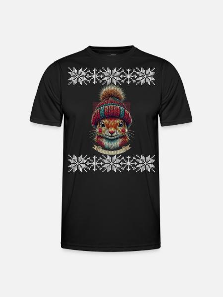 Winter squirrel with cap - Men's Functional T-Shirt - black