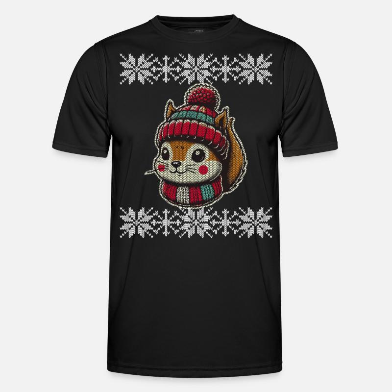Cute Knitting Pattern Squirrel Winter - Men's Functional T-Shirt - black