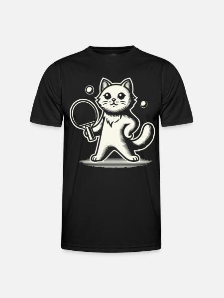 Cute cat playing table tennis - Men's Functional T-Shirt - black