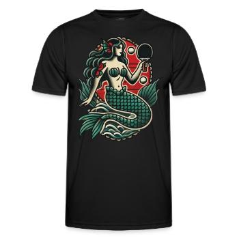 Retro Tattoo Stil Tischtennis Meerjungfrau - Männer Funktions-T-Shirt - Schwarz - Vorne - AI Model Male 178 dark (178cm)