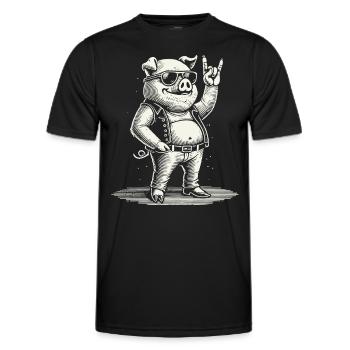 Funny Rock Music Pig Retro Style - Men's Functional T-Shirt - black - Front - AI Model Male 178 dark (178cm)