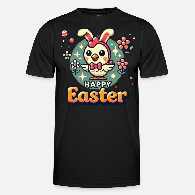Happy Easter Retro Chick Illustration - Men's Functional T-Shirt - black