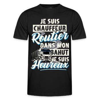 Cadeau routier humour camion chauffeur poids lourd - T-shirt sport Homme - noir - Devant - AI Model Male 178 dark (178cm)