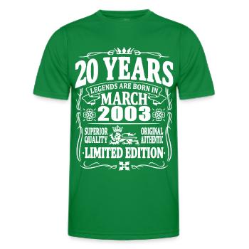 20 years old - born in March 2003 - Men's Functional T-Shirt - kelly green - Front - AI Model Male 178 dark (178cm)
