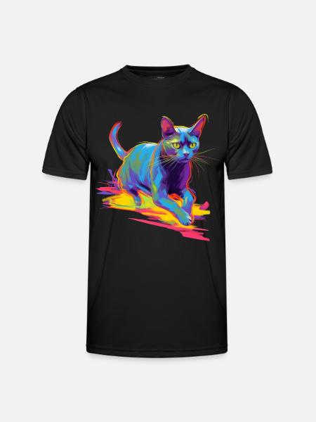 Bunte Katze Neon - Männer Funktions-T-Shirt - Schwarz