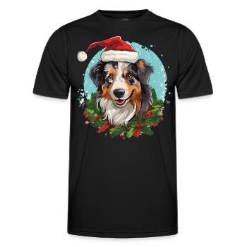 Australian Shepherd in Weihnachtsstimmung - Männer Funktions-T-Shirt - Schwarz - Vorne - AI Model Male 178 dark (178cm)
