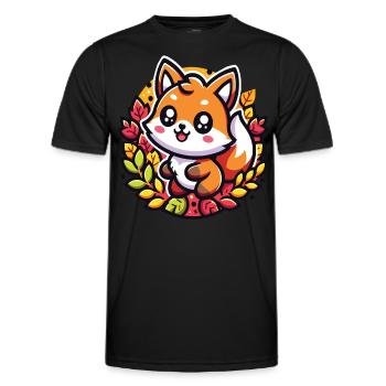 Un renard kawaii avec un décor forêt d'automne - T-shirt sport Homme - noir - Devant - AI Model Male 178 dark (178cm)