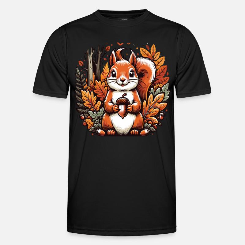 Kawaii Squirrel in an Autumn Forest - Men's Functional T-Shirt - black