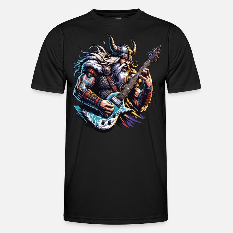 Wikingerkrieger, der E-Gitarre spielt. - Männer Funktions-T-Shirt - Schwarz