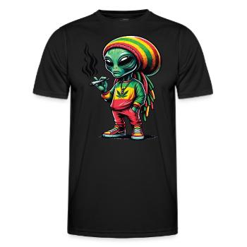 Un alien rasta qui fume un joint de cannabis - T-shirt sport Homme - noir - Devant - AI Model Male 178 dark (178cm)