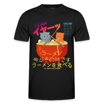 Crazy Japan Design I only need cats and ramen - Men's Functional T-Shirt - black - Front - AI Model Male 178 dark (178cm)