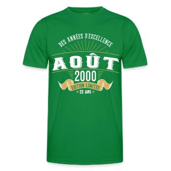 22 Ans Anniversaire Vintage Né(e) en Août 2000 - T-shirt sport Homme - vert - Devant - AI Model Male 178 dark (178cm)