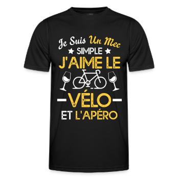 Je suis un mec simple j'aime le vélo et l'apéro - T-shirt sport Homme - noir - Devant - AI Model Male 178 dark (178cm)
