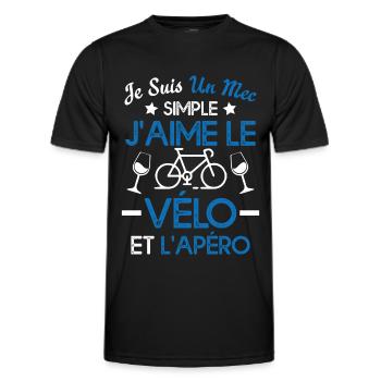 Je suis un mec simple j'aime le vélo et l'apéro - T-shirt sport Homme - noir - Devant - AI Model Male 178 dark (178cm)