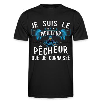 Pêcheur idée cadeau pêche citations humour passion - T-shirt sport Homme - noir - Devant - AI Model Male 178 dark (178cm)