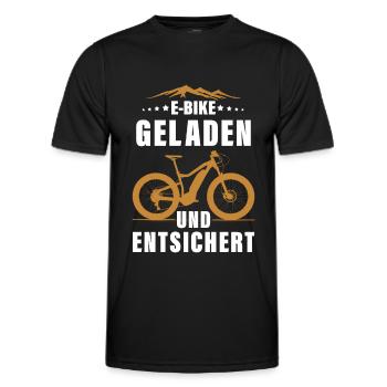 E MTB Geladen Und Entsichert E-Bike - Männer Funktions-T-Shirt - Schwarz - Vorne - AI Model Male 178 dark (178cm)