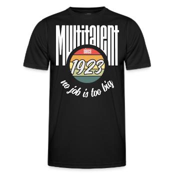 Multi-talentueux depuis 1923. Drôle de millésime - T-shirt sport Homme - noir - Devant - AI Model Male 178 dark (178cm)