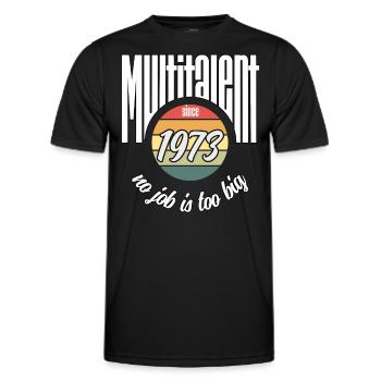Multi-talentueux depuis 1973. Drôle de millésime - T-shirt sport Homme - noir - Devant - AI Model Male 178 dark (178cm)