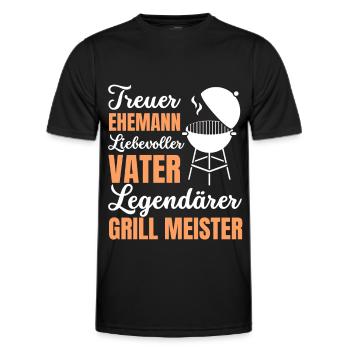 Ehemann Vater Papa Grillmeister BBQ Held Legende - Männer Funktions-T-Shirt - Schwarz - Vorne - AI Model Male 178 dark (178cm)