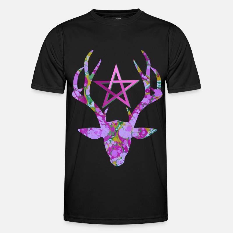 hirschkopf mit pentagramm e 230 - Männer Funktions-T-Shirt - Schwarz