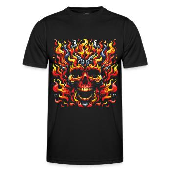 Skull mit Flammen brennender Skull - Männer Funktions-T-Shirt - Schwarz - Vorne - AI Model Male 178 dark (178cm)