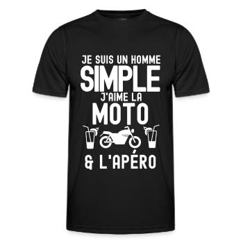 moto et apéritif 2 - T-shirt sport Homme - noir - Devant - AI Model Male 178 dark (178cm)
