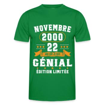 22 Ans Anniversaire Vintage Né(e) en Novembre 2000 - T-shirt sport Homme - vert - Devant - AI Model Male 178 dark (178cm)