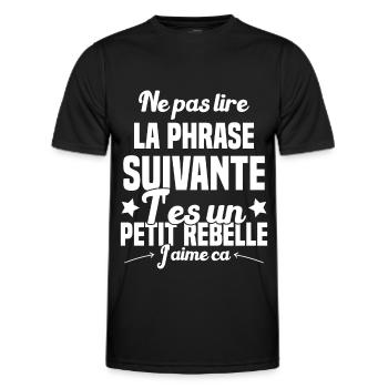 Ne pas lire la phrase suivante - T-shirt sport Homme - noir - Devant - AI Model Male 178 dark (178cm)