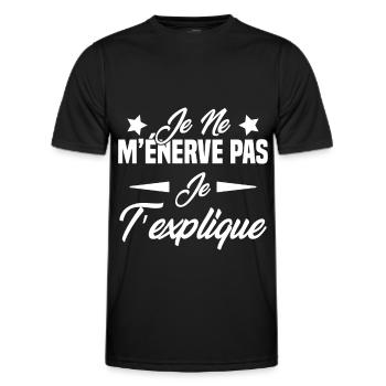 Je ne m’énerve pas je t’explique - T-shirt sport Homme - noir - Devant - AI Model Male 178 dark (178cm)
