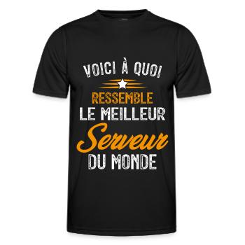 Voici à quoi ressemble le meilleur Serveur - T-shirt sport Homme - noir - Devant - AI Model Male 178 dark (178cm)