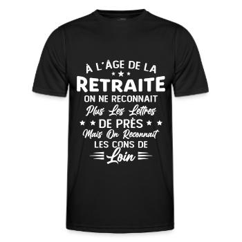 Avec l'age on reconnaît les cons de loin - T-shirt sport Homme - noir - Devant - AI Model Male 178 dark (178cm)