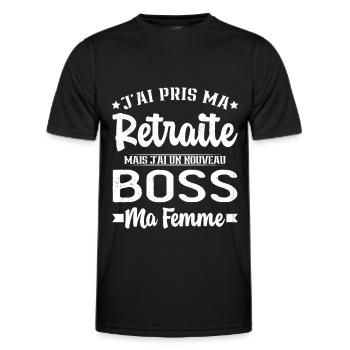Nouveau Boss Ma Femme Humour Cadeau Retraite - T-shirt sport Homme - noir - Devant - AI Model Male 178 dark (178cm)