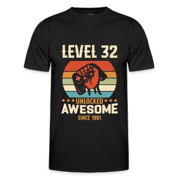Level 32 abgeschlossen 1991 Geburtstagsgeschenk - Männer Funktions-T-Shirt - Schwarz - Vorne - AI Model Male 178 dark (178cm)