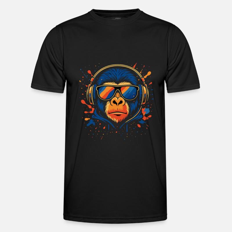 DJ Monkey – Bunter Musikaffe - Männer Funktions-T-Shirt - Schwarz
