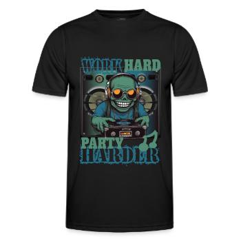 Travailler dur, faire la fête plus fort - T-shirt sport Homme - noir - Devant - AI Model Male 178 dark (178cm)