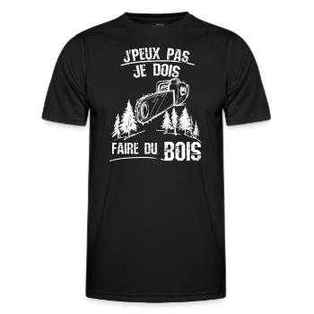 Je peux pas je dois faire du bois - T-shirt sport Homme - noir - Devant - AI Model Male 178 dark (178cm)