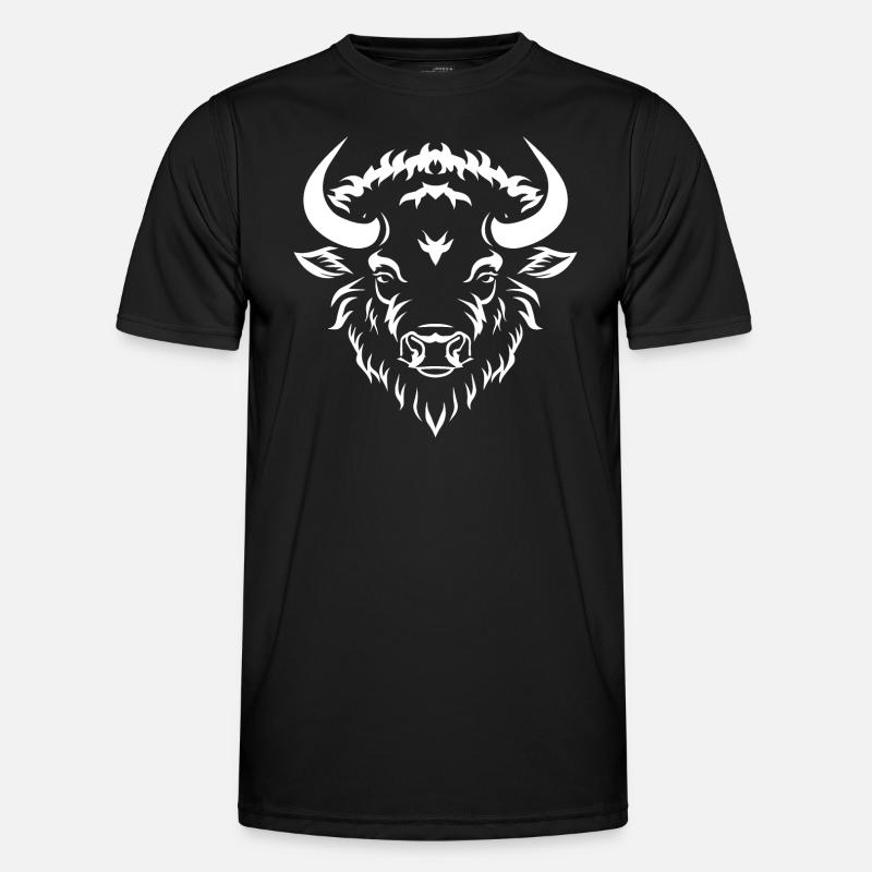 Bison Büffel - Männer Funktions-T-Shirt - Schwarz