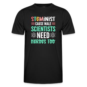 Steminist also male scientists - Men's Functional T-Shirt - black - Front - AI Model Male 178 dark (178cm)