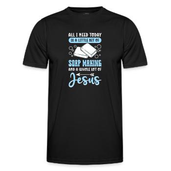Jesus Und Die Seifenherstellung. Verseifung. - Männer Funktions-T-Shirt - Schwarz - Vorne - AI Model Male 178 dark (178cm)