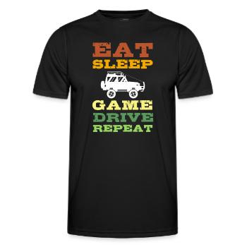 Essen Schlafen Game Drive Wiederholung. Safari - Männer Funktions-T-Shirt - Schwarz - Vorne - AI Model Male 178 dark (178cm)
