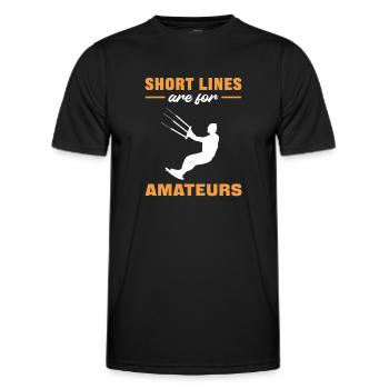 Short lines Are For Amateurs. Kitesurfing - Men's Functional T-Shirt - black - Front - AI Model Male 178 dark (178cm)